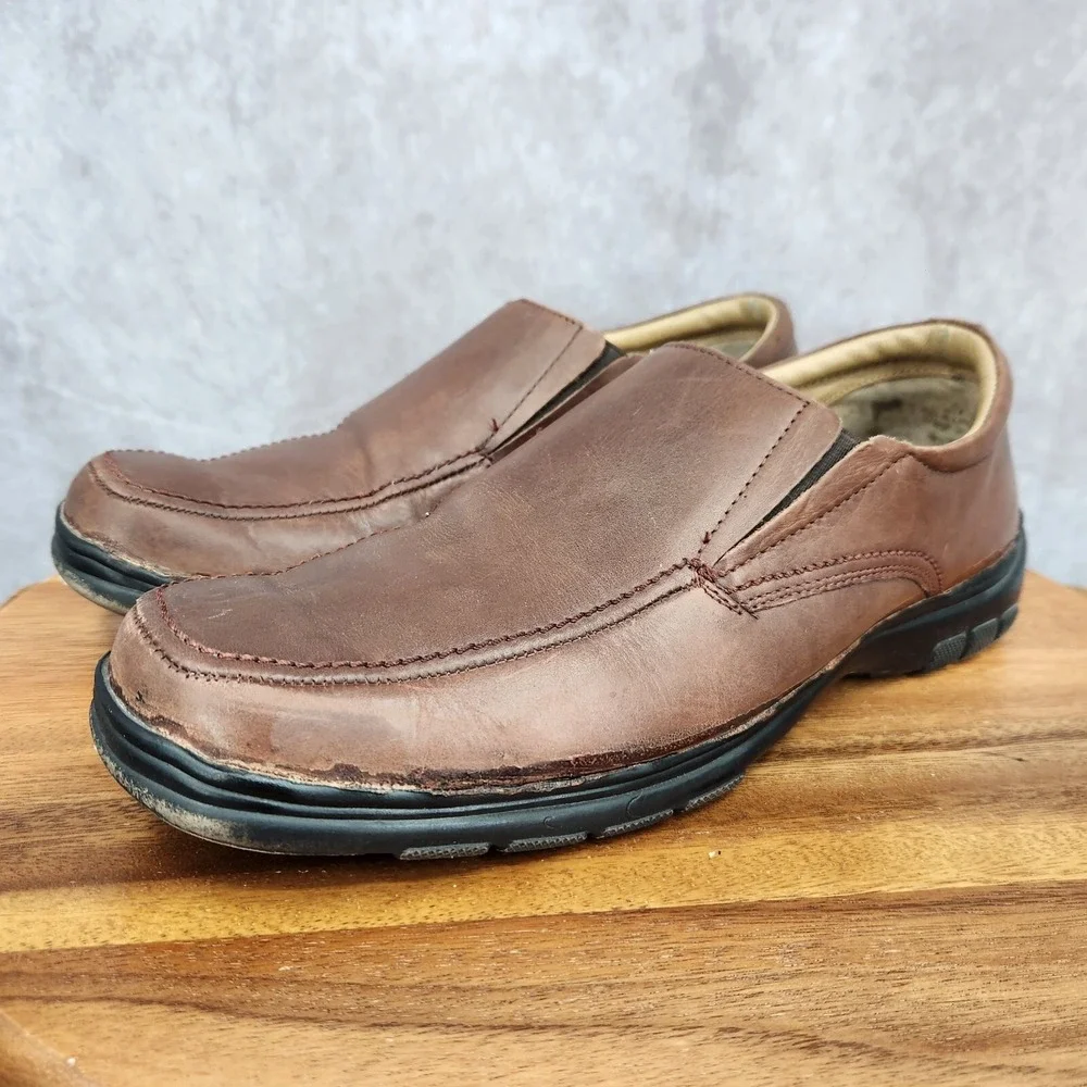 Hush Puppies Loafers‎ Mens 9 Brown Leather Low Top Slip On Casual Shoes